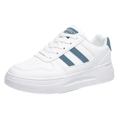 Women White Casual Sneakers with Blue Stripes 2025