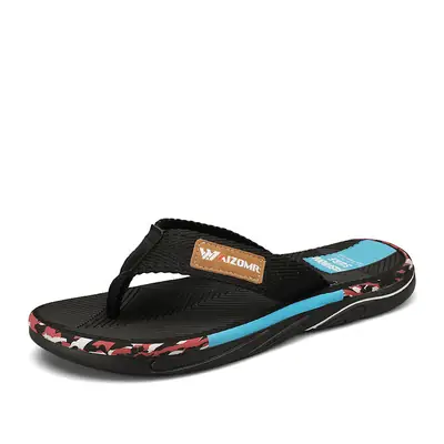 Men's Black Blue Printed Flip Flops Summer Sandals