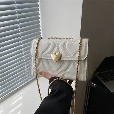 White Chain Embroidered Shoulder Bag for Women