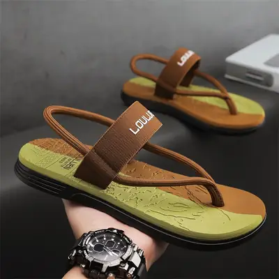 Vietnam Men's Brown Leather Flip Flops with Green Sole