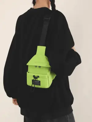 Women's Black Nylon Chest Bag with Adjustable Strap