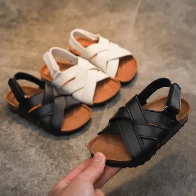 Spring Kids Cork Sandals Black White Flip Flops