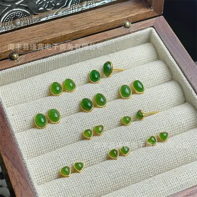 Green Heart Earrings 5mm S925 Silver Inlay