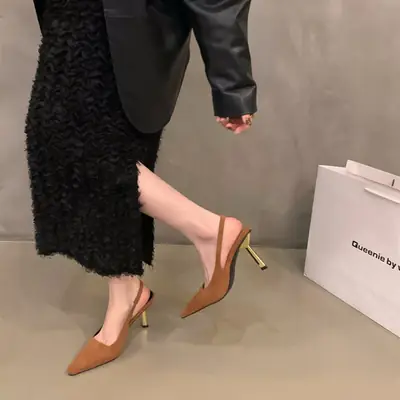 Women's Tan Pointed Heel Formal Shoes Spring 2024