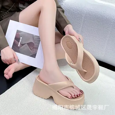 Women's Thick White Black Wedge Slippers Korean Style