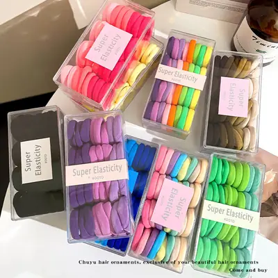 Colorful Rainbow Hair Rings for Girls with Leather Case