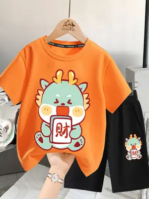 Boys Cotton T-Shirt Blue Dragon Print 2024