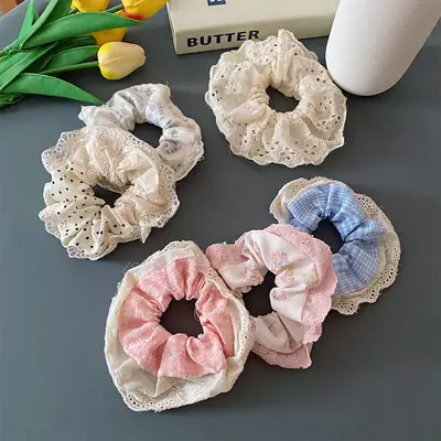 Korean-style Retro Knitted Hair Rings with Lace