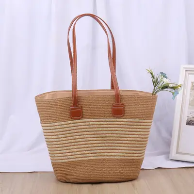 Women Straw Bag Large Capacity One Shoulder Bucket Bag