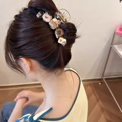 Cute Back-of-Head Hair Clip Women Purple Flower 8cm