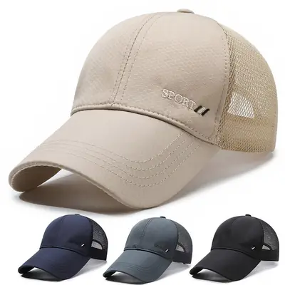 Men Black Mesh Baseball Cap Summer Sun Hat Long Brim