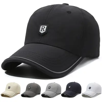 Men's R Letter Cap Grey Baseball Sunscreen
