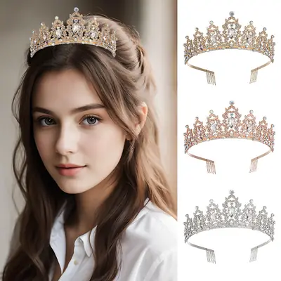 Cross Border Bridal Crown with Green Rhinestones