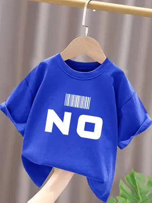 Blue Cotton Kids T-Shirt No Print Mid Big Summer Top