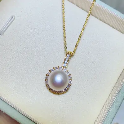 Real Pearl Pendant with Gold Plated Diamond Set for Women