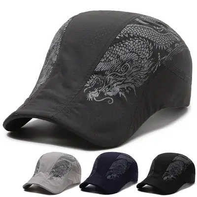 Men's Black Dragon Embroidered Mesh Cap