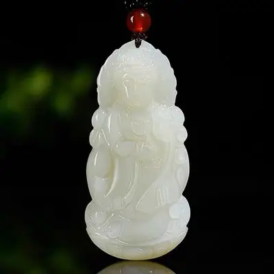 White Jade Guanyin Pendant for Men Women