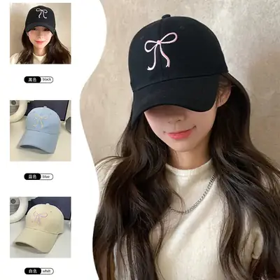 Bow Embroidered Women's Cap Spring Hat Big Face All-match