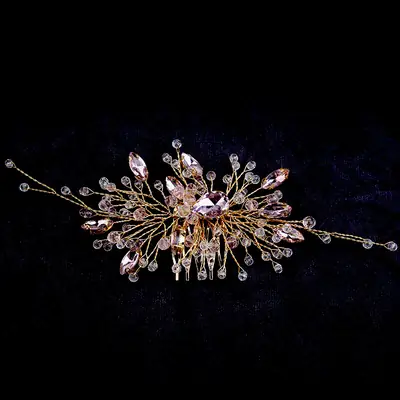 Red Crystal Flower Hair Comb for Bridal Crown