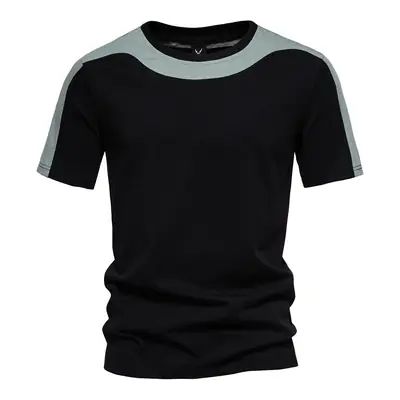 Men Black Grey Striped Cotton T-Shirt 230g