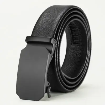 Men's Black Genuine Leather Belt with Automatic Buckle