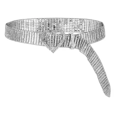 Women Rhinestone Belt Dress Pants Diamond Silver