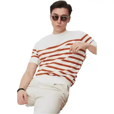 Men Striped Knitted T-shirt Casual Summer Wear