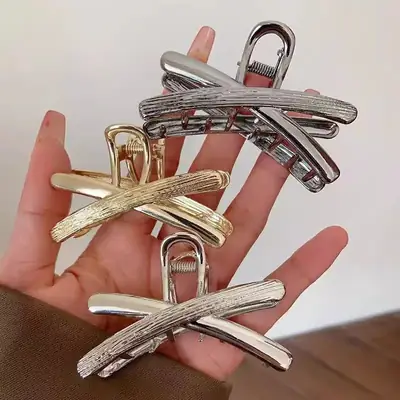 2024 Metal Cross Hair Clip for Women Elegant Back Clip