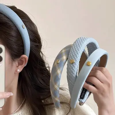 2024 Gold Label Blue Plaid Hair Band for Women