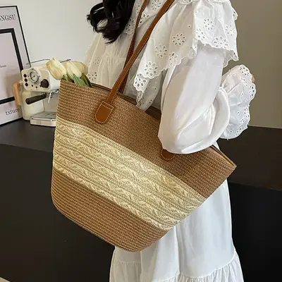 Women Straw Woven Large Capacity Shoulder Bag 2024