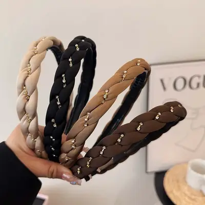 Black Vintage Twist Rhinestone Hair Hoop for Women