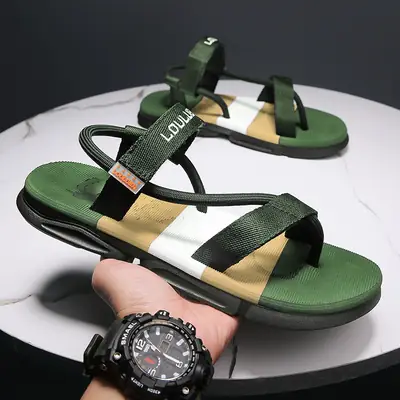Men Cross-Brand Green Sandals Two-Wear Beach Slippers