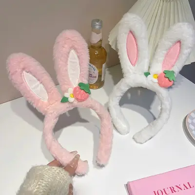 Cute Strawberry Bunny Ear Headband for Women