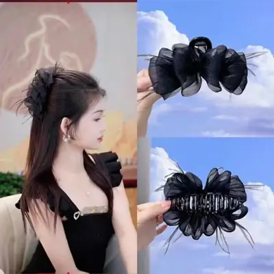 Women Feather Hairpin with Mesh Clip Multi-Temperament