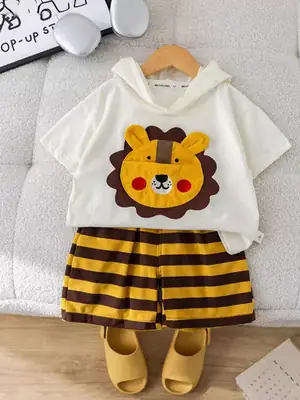 Kids Lion Print Cotton Shorts Set for Girls 1-5Y