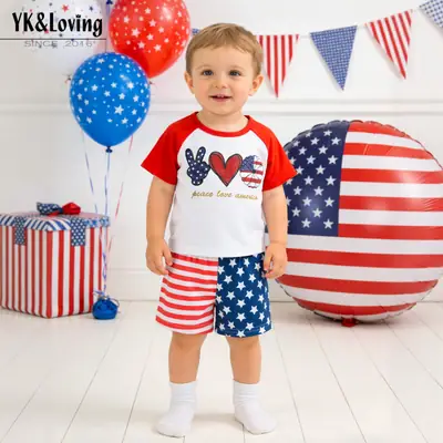 Independence Day Boys Red Star T-Shirt Shorts 2-Piece Party Dress