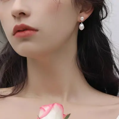 S925 Gold Plated Pearl Drop Earrings for Women