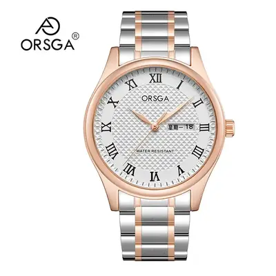 Oshga Men's Quartz Watch with Double Calendar & Navy Strap