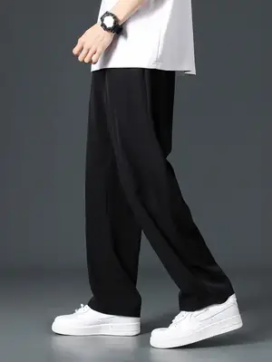 Men Ice Silk Wide Leg Pants Summer Loose Trendy