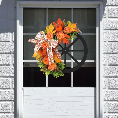Cross Border Autumn Thanksgiving Wooden Wheel Wall Hanging