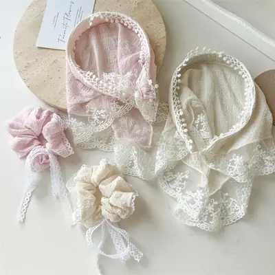 Pink Lace Seersucker Hair Band for Girls