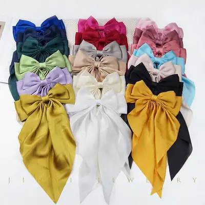 Satin Bow Hairpin for Women Cream High Quality