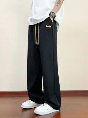 Men's Ice Silk Casual Pants 2025 Spring and Summer Thin Loose Straight-Leg Drape Sports Suit Pants