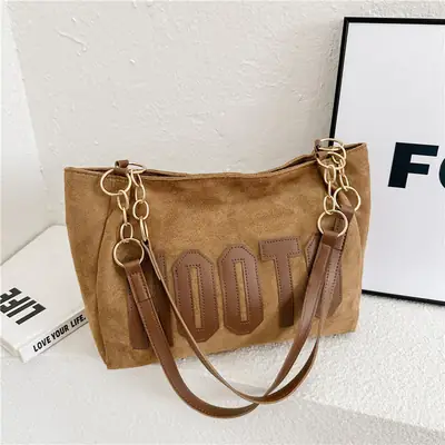 Frosted Deerskin Shoulder Bag Women Large Capacity Vintage Tote