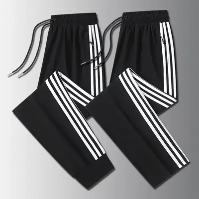 Men's Black Ice Silk 3-Stripe Sports Pants