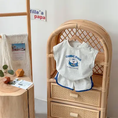 Boys Sleeveless T-Shirt Vest Shorts Set 1-3Yr