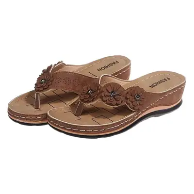 Women's Red Three Flower Sandals Flip Flops