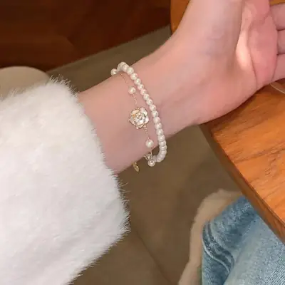Double-layer Pearl Bracelet for Women Elegant Light Luxury