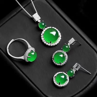 Natural Ice Green Chalcedony 3-Piece Jewelry Set