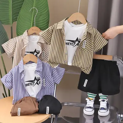2025 New Kids Cotton Striped 3-Piece Suit